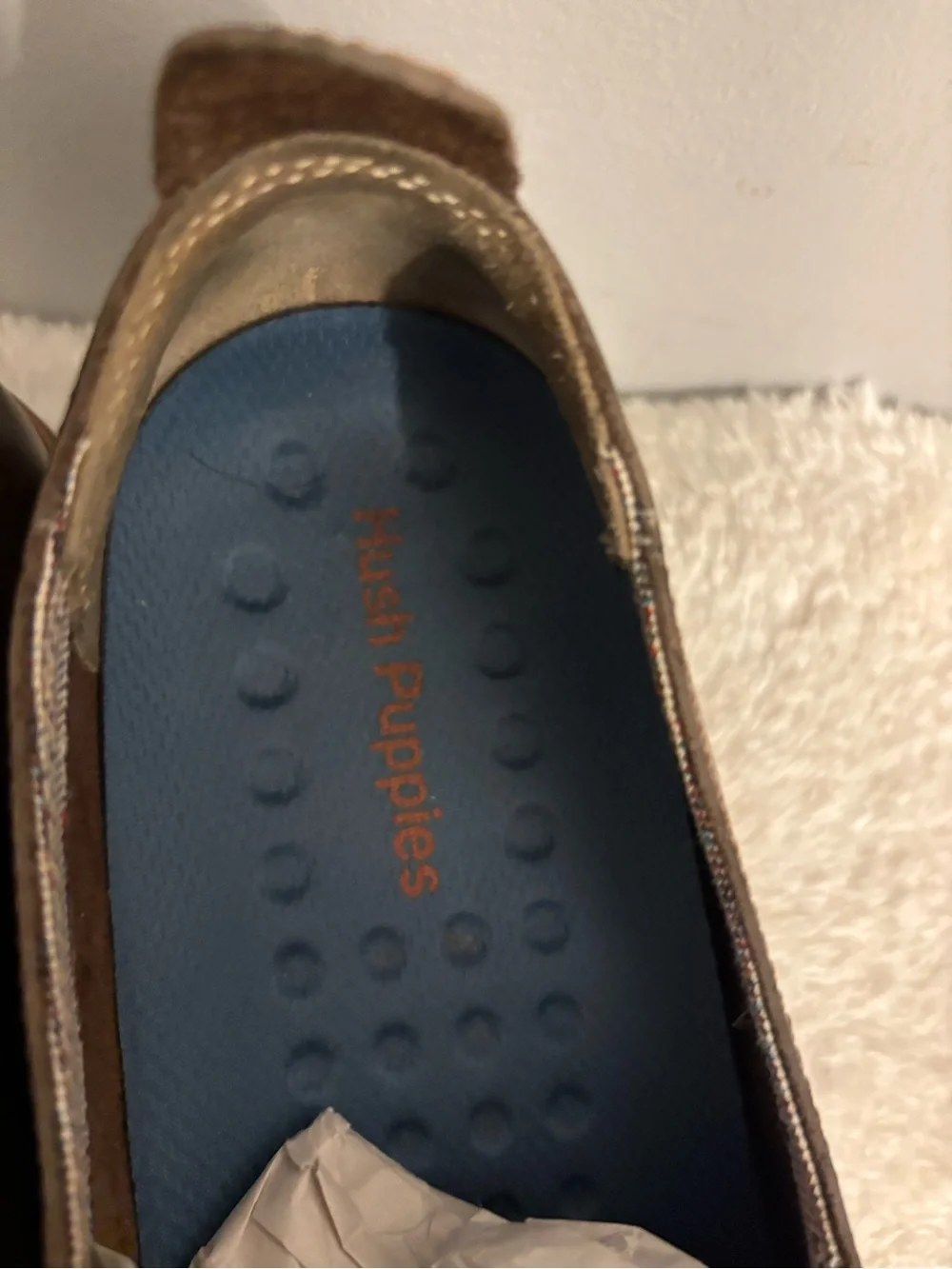 Hush Puppies Men's Brown Leather Slip-On Loafers with Blue Insoles